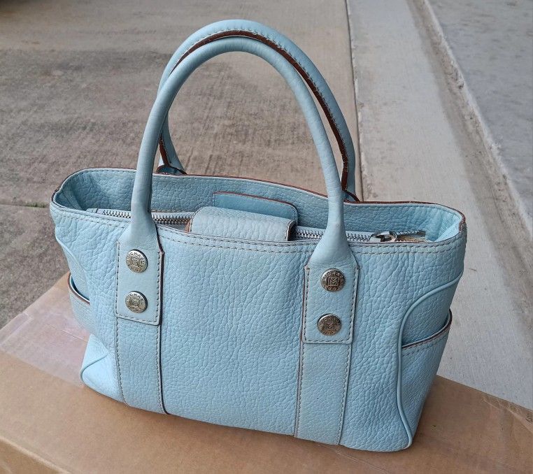 Vintage Michael Kors Sky Blue Leather Satchel Handbag