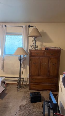 Wrought Iron Floor & Table Lamps Whipstitched Shades
