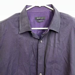 Men’s Bugatchi Button Up Long Sleeve Shirt Purple And Black Size 2XL Men’s XXL Dress Shirt 