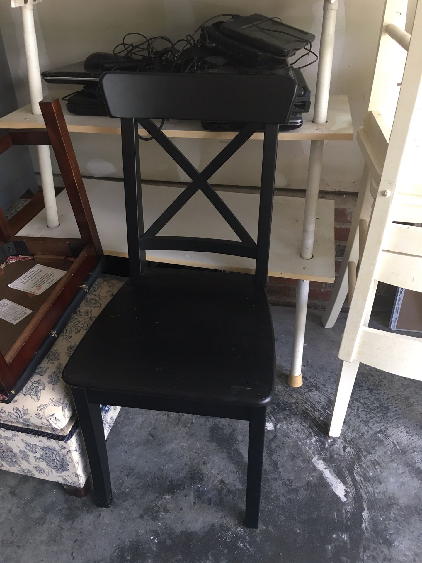 4 black chairs, sturdy no major scratches. Asking $80 for all