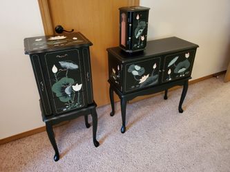 3 piece hand painted jewelry armoire & cabinet