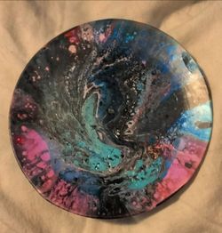 Bird of Phoenix acrylic pour small round plate