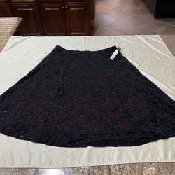 New Lularoe Elegant Avery Women’s Size 2 Xl Black Lace With Red Underskirt Skirt  2 Pockets  Holidays Christmas Dressy Formal 
