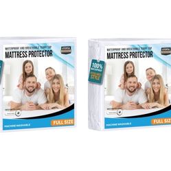 Two White Full-Size Waterproof Mattress Protector