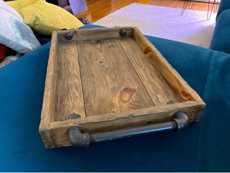 Rustic Industrial Solid Wood Serving Tray - Pipe Handles