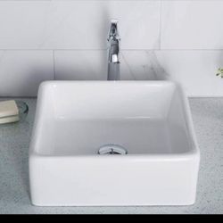 KRAUS Square Ceramic Vessel Bathroom Sink in White