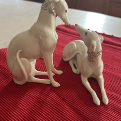 Rare!  Kissing Greyhounds!  Piece Is Called Jeweled Devotion By Lenox