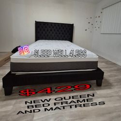 NEW  QUEEN BED FRAME AND MATTRESS 