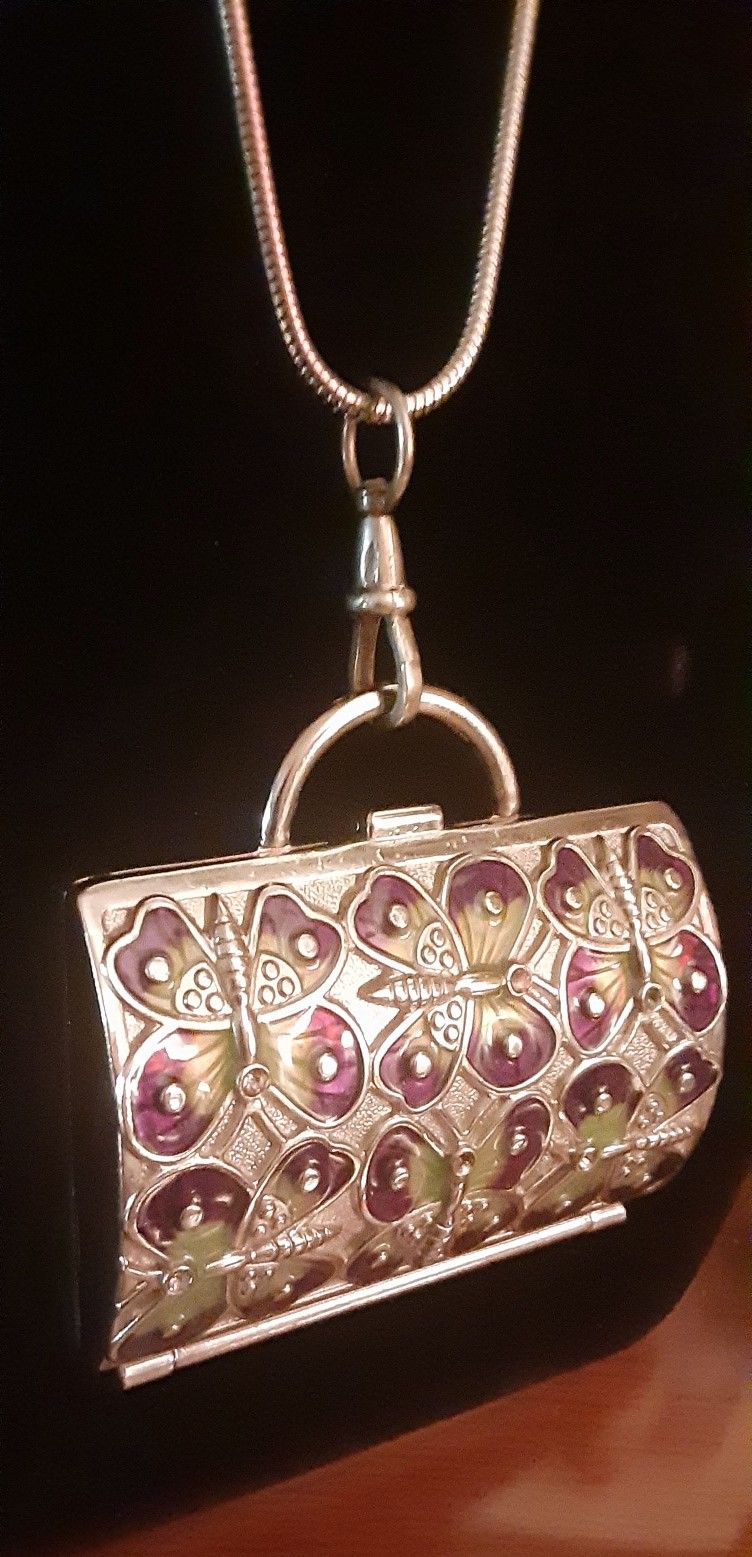 ST BUTTERFLY Keepsake Purse Trinket Box by Judith Leiber on C clasp w/30" Chain