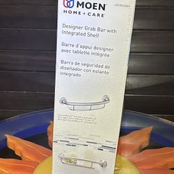 Moen LR2356DBN Bathroom Safety 16-Inch Screw-in Curved Bathroom Grab Bar with Built-in Shelf, Brushed Nickel