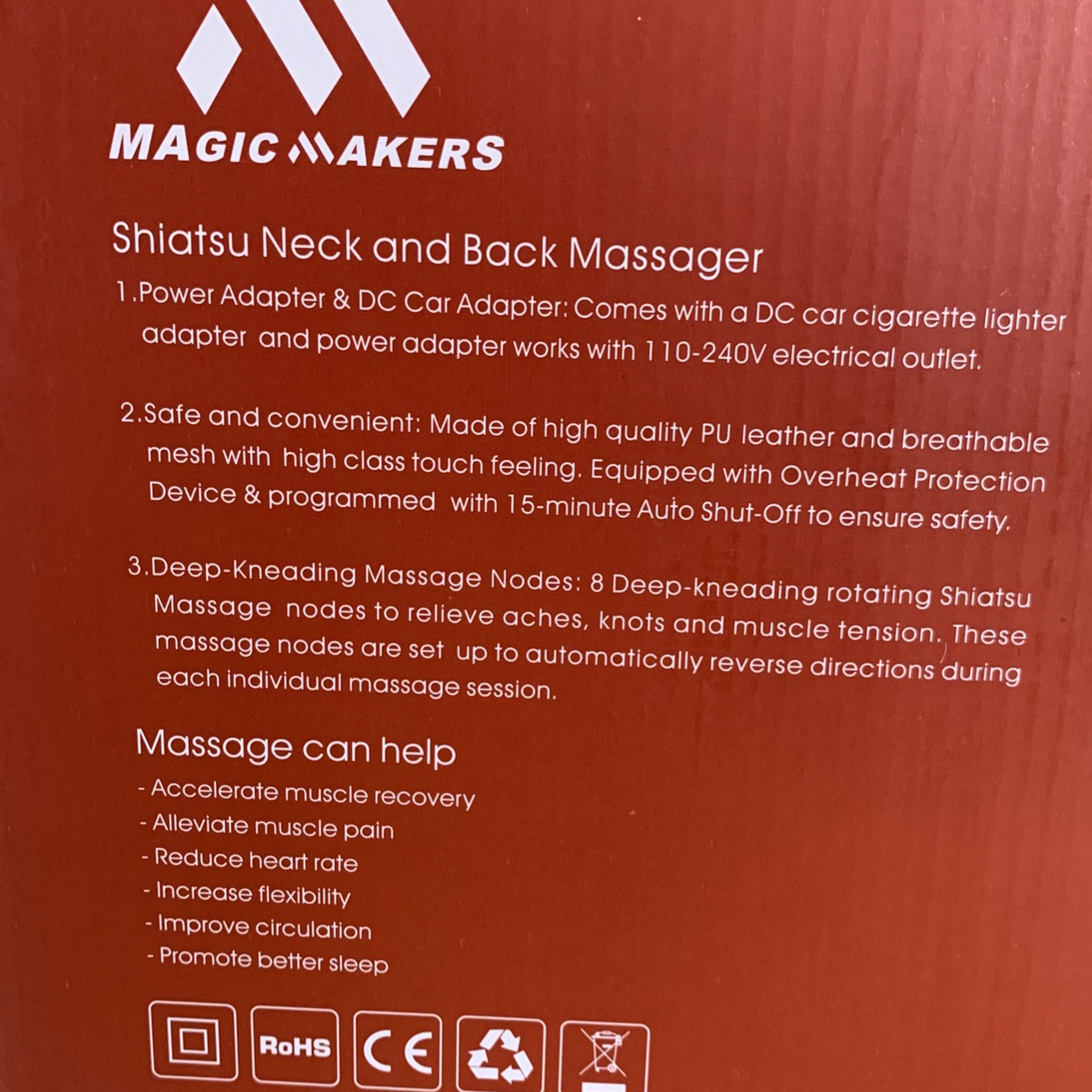 Magic Makers Shiatus Neck and Back Massager - 8 Heated Rollers