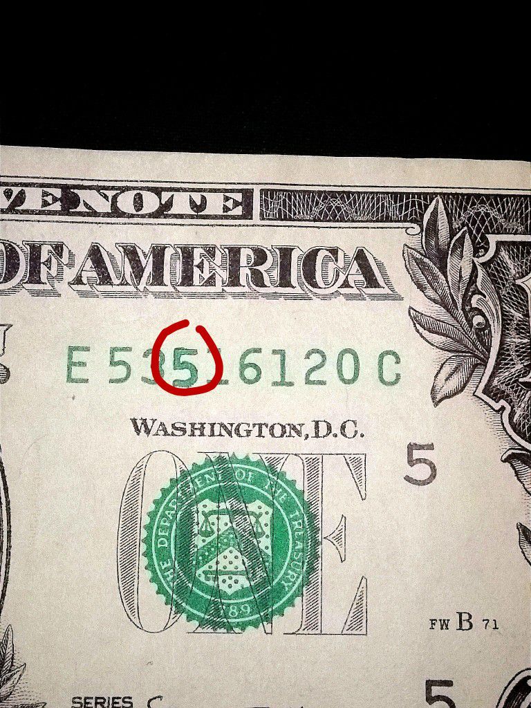 Dollar Bill with double print on "5"