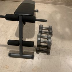Incline And Decline Bench With 10, 15, And 20 Lbs Dumbbells Weights