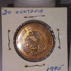 1945 Mexico 20 Centavos "TEOTIHUACAN" – Orgullo Mexicano – High Luster