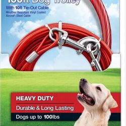 Heavy Duty Dog Tie Out Cable Chew Proof Long Dog Leash For 100LB Dog 100ft