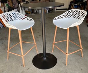 3-Piece Modern Bistro Bar Set - Black Pub Table & 2 White Stools Furniture