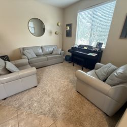 Elite Leather Company Custom Sleeper Sofa + 2 Power Recliners – Storm Gray