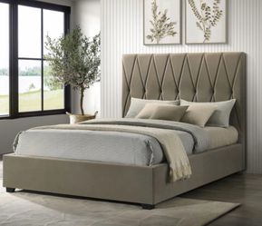 Upholstered Queen Panel Platform Bed Light Brown/Mattress not included