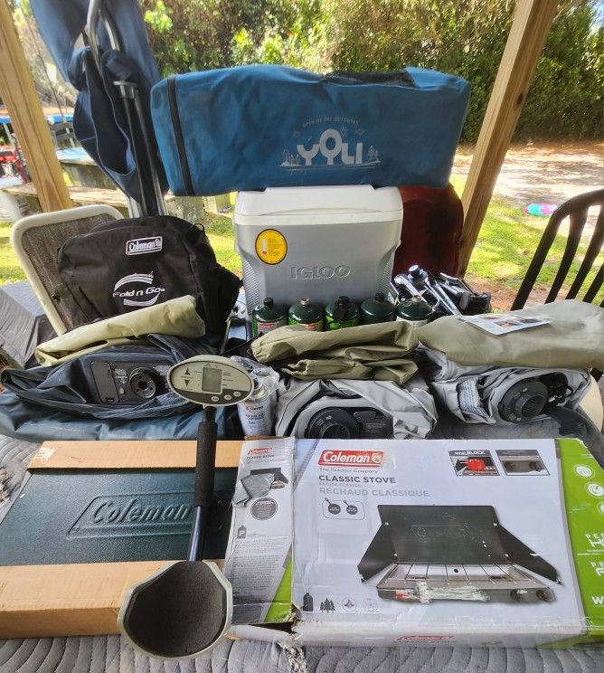 Camping Kit/grills/ 3 air Mattress/canopy/4 Coolers And More!