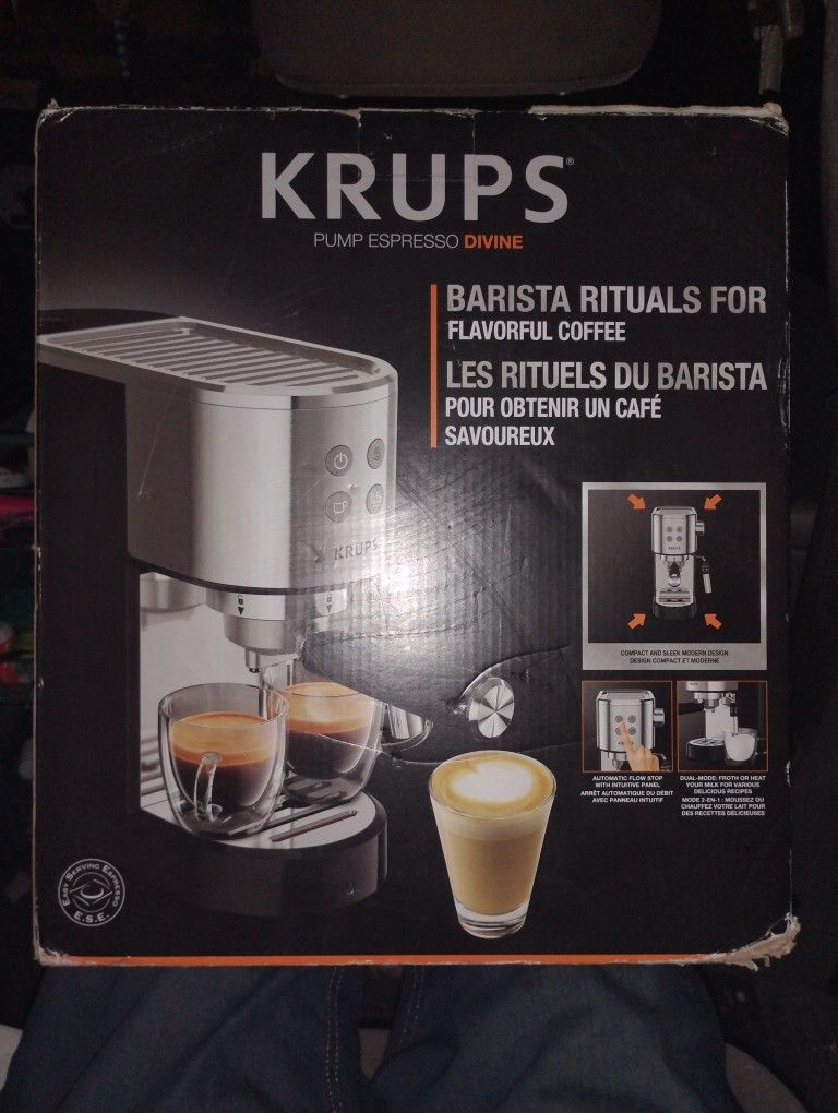 New sealed Krups Divine Pump Espresso Maker, Stainless Steel,