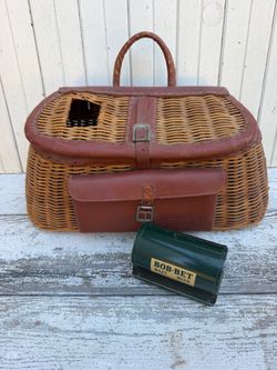 Antique fishing creel and bait box