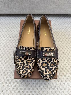 Coach Frederica Leopard Haircalf  loafers size: 6.5 black brown color. 
