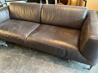 Dark Brown Leather Bucket Couch Sofa