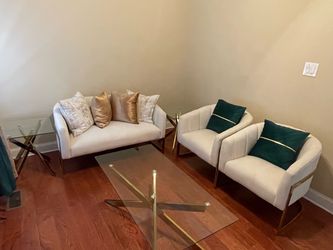 White and Gold Loveseat and Accent Chair Set