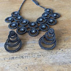 Sparkly Marcasite Necklace And Matching Pierced Earrings 