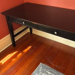 Black Wood 2 Drawer  Desk With Silver Hardware 