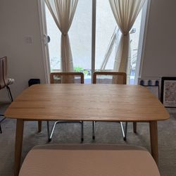Wood Dining Table and Upholstered Bench