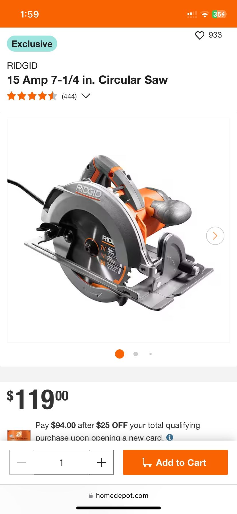 Rigid 15Amp , 7-1/4in Circular Saw