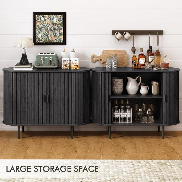 2pcs,  Sideboard Buffet Cabinet 40" Storage Cabinet with 2 Sliding Tambour Doors, Adjustable Shelves for Office Bedroom Hallway Entryway, Black
