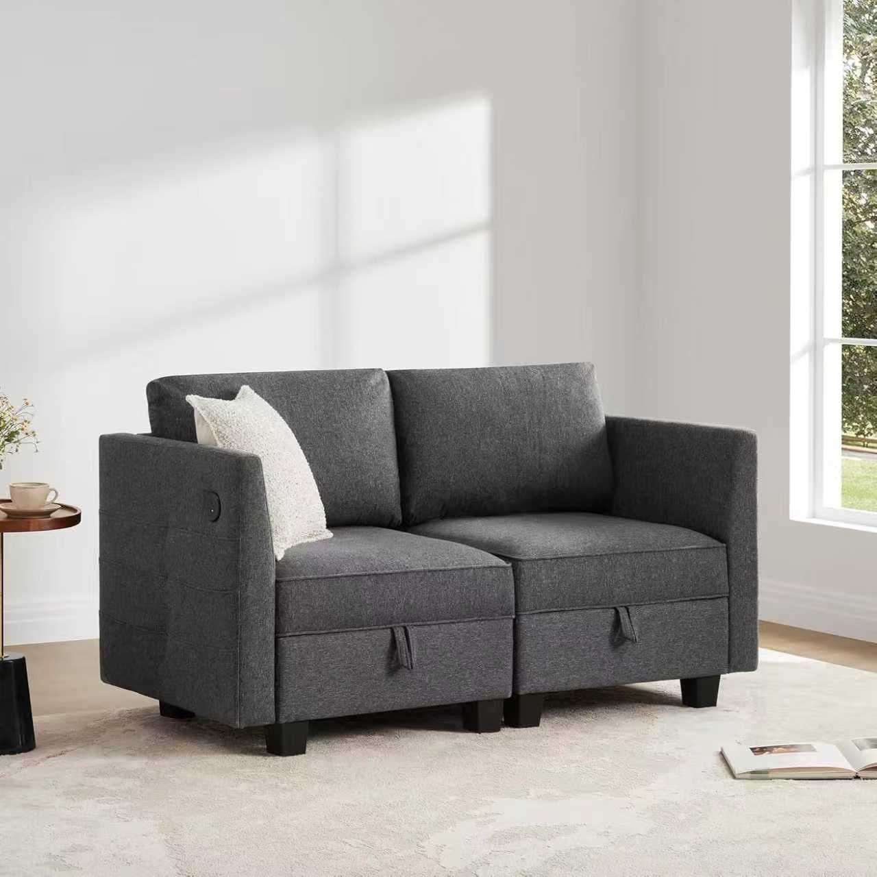 Modular Sectional Sofa 60" Loveseat with Storage Modern Convertible Couch with USB Port