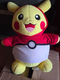 Build-A-Bear Workshop Pokémon Pikachu plush wearing red & white Poké Ball hoodie