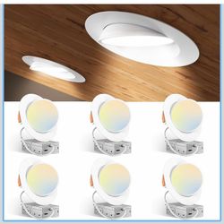 Amico Paquete de 6 luces empotrables LED de cardán 5CCT de 6 pulgadas, luz descendente direccional de globo ocular ajustable de 360°&90°, regulable, 2