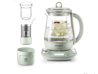 BUYDEEM Health Pot K2763 Lite, Glass Electric Kettle for Tea & Coffee, Hot Water Boiler and Wamer with Stew Pot, Temperature Control, Green, 1.5L