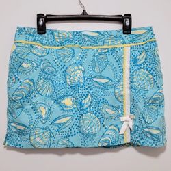 Lilly Pulitzer Jarvey Shell Clam Print Poplin Skirt Skort Ocean Blue Yellow 10