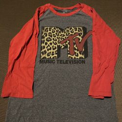 M Grey/Red/Cheetah Print MTV Baseball Tee