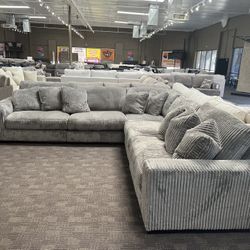 Super Soft Grey Corduroy Sectional Couch 