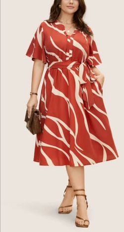 Bloomchic Abstract Print Belted Midi Dress