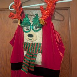 Red Velour Reindeer Christmas Jumper Overalls, Women's Medium 