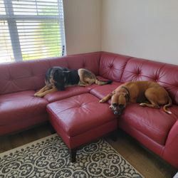 Red Genuine Leather Couch For Sale 