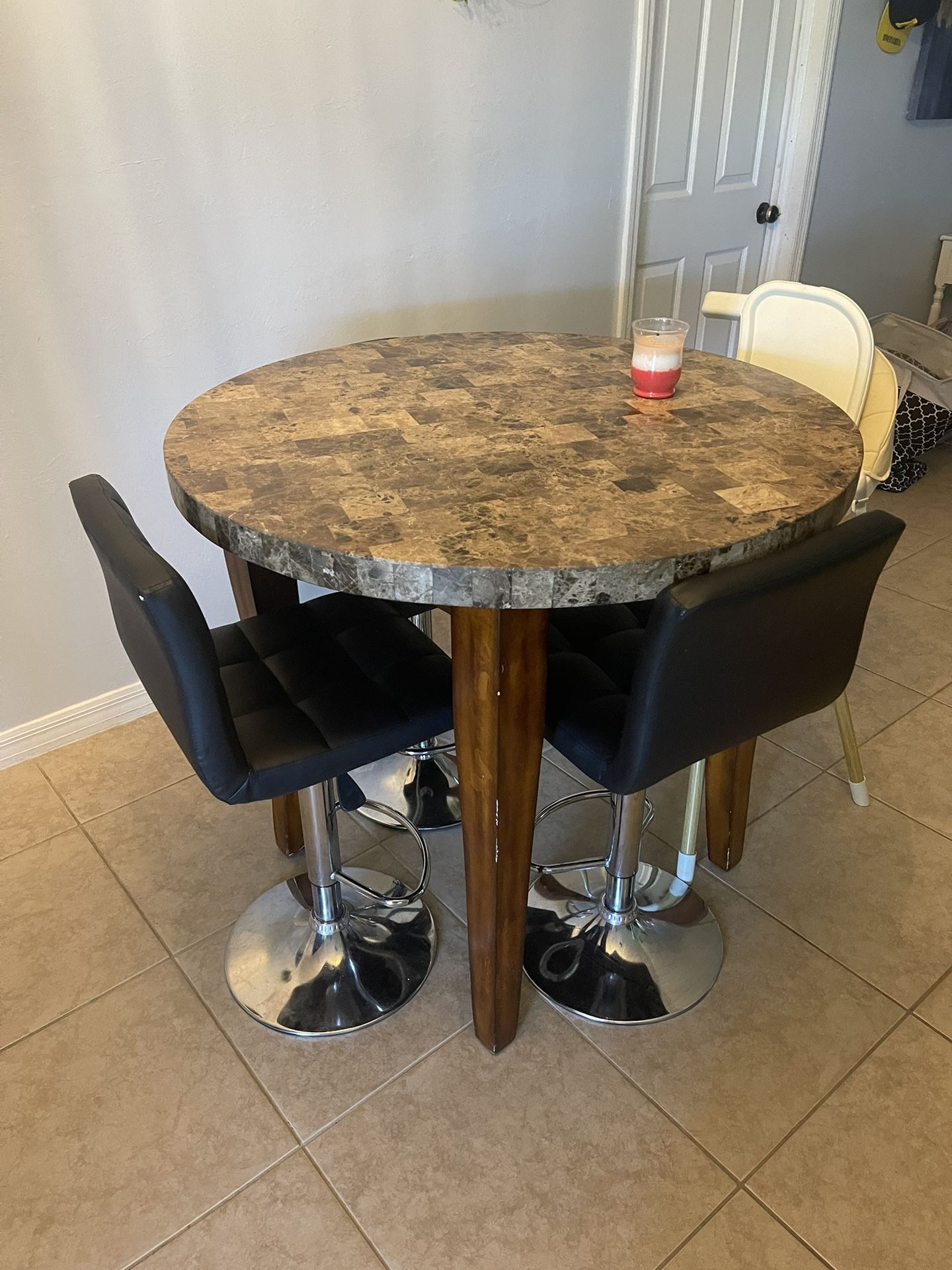 Granite Heavy Table Comes With 2 Leather Chairs