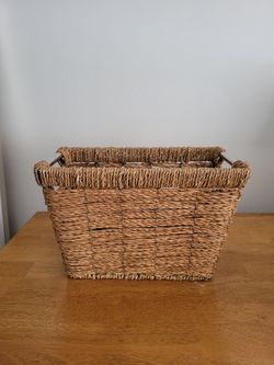 Boho Woven Seagrass Storage Basket Organizer Wire Frame Metal Handles