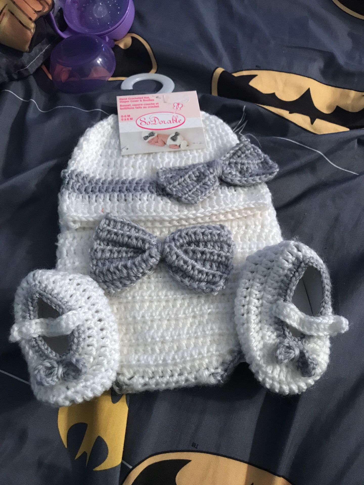 Baby Hand Crocheted Hat, Diaper and Booties 0-6 months