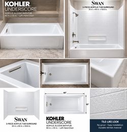 🛁 KOHLER BATHTUB + SWAN ACRYLIC WALL SURROUND — AMAZING DEAL! ✨ Give your bathroom a beautiful upgrade for a fraction of the retail price! Get BOTH