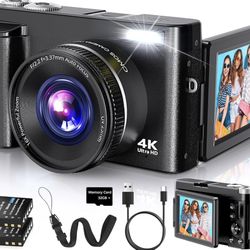 4K Digital Camera for Photography Autofocus, 2025 Latest 48MP Vlogging Camera for YouTube with SD Card, 2 Batteries, 3" 180°Flip Screen Compact Travel