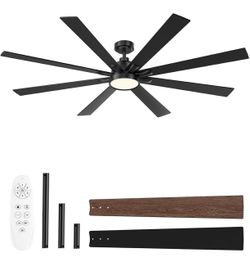 72 Inch Large Ceiling Fans with Lights and Remote, Wood/Black 6 Speeds Reversible DC Motor, 3CCT, Dimmable, Memory Function, Large Ceiling Fan for Liv