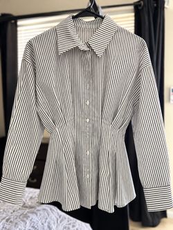 Black and White Striped Button-Down Blouse